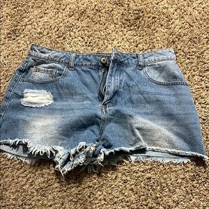 SHEIN Blue Distressed Jean Shorts